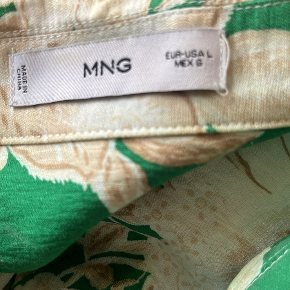 Mango Green Floral-print jumpsuit with tie and side pockets size L 🔥 - Picture 7 of 9